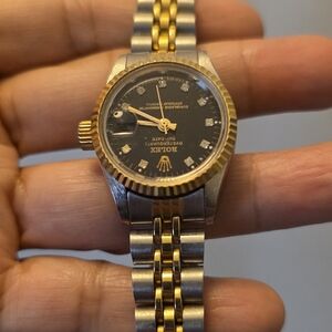 Vintage Rolex Two-Tone Lady Datejust Black Diamond Dial Watch